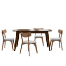 5-Piece Mid-Century Dining Set with Walnut Finished Frame, Upholstered Dining Chairs,Light Beige Chairs and Walnut Wood Table