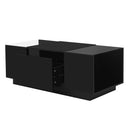 U-Can Led Coffee Table, Modern Center Table with High-Gloss Finish and Glass Tabletop, Coffee Table with Open Storage Compartment and 2 Hidden Drawers  for Living Room