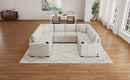 Convertible U-shaped Sectional Sofa with Pull-out Bed, Beige Chenille, 107.1'