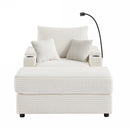 Modern Style Single Sofa with Storage, Movable Ottoman, USB Ports, Cup Holders, Phone Holder, Beige Corduroy, 41.7'