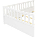 Full size Floor bed, integral construction with super high security barrier, door, children's floor bed frame, Montessori wooden children's floor bed, Support slat white