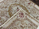 Aubusson Needlepoint Rug 4x5 ft, Beige and Tan, Aubusson Savonnerie Vintage Carpet, Handwoven Handmade Wool Rug, European Design Floral Rose