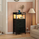 Black Nightstand With LED Lights And Built In Charging