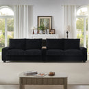 Modern 4-Seater Corduroy Sofa Couch with USB Ports and Hidden Storage in Black