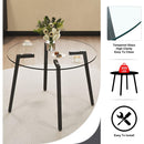 Modern simple style round transparent tempered glass table, tempered glass table top, black metal legs, suitable for kitchen, dining room and living room, 40 '*40' *29.5 '1123r