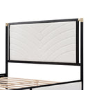 Full size Bed with White Boucle fabric Headboard,Champagne Silver+Black Frame