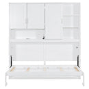 Twin Size Wall Murphy Bed with Top Cabinet, Shelves ,Space Saving Foldable Bed with Light & USB,White