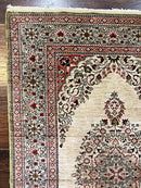 Silk Turkish Kayseri Rug 2x3, Very Finely Hand Knotted, Semi Open Field, Vintage, Silk Pile on Silk Foundation, 300 KPSI