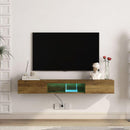 Floating TV Stand, Wall Mounted TV Shelf with LED lights & Power Outlet,Wall Mounted Floating 65" TV Stand with 16 Color LEDs-brown
