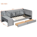 Twin Size Upholstered Daybed with Drawers, Shelves, Flip Cabinets & Side Table (Gray)