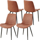 Brown Set of 4 Leathaire Dining Chairs ,Mid-Century Modern Leathaire Chairs Kitchen Living Room Armless Side Chair with Metal Legs Set Of 4
