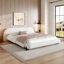 Queen Size Upholstered Bed Frame with Boucle Fabric and Steel Legs, White