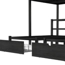 Full XL Over Twin & Twin Triple Bunk Bed with Drawers, Multi-functional Metal Frame Bed, Bed Head with Shelving & USB, Black