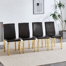 A Set of 4 Black PU Leather Backrest Chairs with Gold Metal Legs - A Perfect Pairing, Ideal for Minimalist and Modern Home Décor Styles, with Product Dimensions of 16.2*18.5*34.6 inches