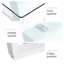 Glass Dining Table Large Modern Minimalist Rectangular for 6-8 with 0.4' Tempered Glass Tabletop and white MDF Trapezoid Bracket,For Kitchen Dining Living Meeting Room Banquet Hall F-1550