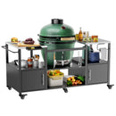 Outdoor Grill Table for Big Green Egg Style BBQ with Metal Grill Cart and Storage Box, Black and Silver, Metal and Stainless Steel, 67x27.8x31 inches