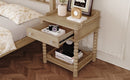 Retro Style Nightstand with Drawer and Open Shelf for Bedroom, Bedside Table with Turned Legs and Metal Handle,Natural