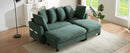 Upholstered Sectional Sofa with Movable Ottoman and Storage in Green Chenille, 83 Inch