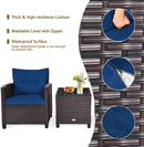 Three Piece Patio Furniture Set With Washable Cushions And Tempered Glass Tabletop Navy Blue