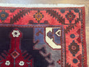 Persian Karajeh Runner Rug 3.6 x 9.5, Geometric Medallions, Tribal Village Rug, Navy Blue, Handmade