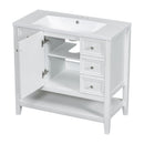 36' Bathroom Vanity with Sink Combo, One Cabinet and Three Drawers, Solid Wood and MDF Board, White (Old Sku:SY999505AAK)