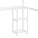 Queen Size Loft Bed Frame with Built-in Wardrobe, Metal Loft Bed with Desk and Storage Shelves, White