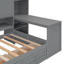 Twin Size Wooden Daybed With Three Drawers, and All-in-One Cabinet, Desk and Shelves, Gray