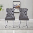 Elegant Grey Velvet Dining Chairs with Silver Mirrored Finish Legs - Set of 2, 19.7'L x 24'D x 36.2'H, Luxurious Dining Room Addition