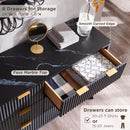 54 Inch Fluted Dresser With Dark Gray Faux Marble Top