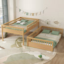 Queen over Queen Bunk Bed with Ladder and Guardrails, Natural