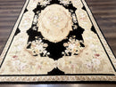 Chinese Aubusson Rug 6x9, Wool Pile, Black, Floral, Elegant