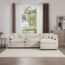 Classic & Modern Sectional Sofa with Ottoman - Light Beige Corduroy Upholstered 3-Seat Couch for Living Room