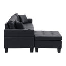 Modern Sectional Sofa Set with L Shape Chaise Lounge, Cup Holder, Black PU, 4 Seat
