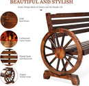 Rustic Wooden Garden Bench with Wagon Wheel Arms