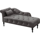 60.6" Velvet Chaise Lounge Buttons Tufted Nailhead Trimmed Solid Wood Legs with 1 Pillow,Grey (Left Arm Design as Shown in the Picture)