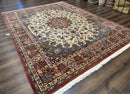 Persian Rug 8x10, Sino Persian Floral Medallion Carpet, Traditional Wool Area Rug, Cream and Brick Red, Fine 210 KPSI