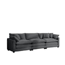 Mid-Century Modern Sectional Sofa 3-Seater with Arm Pillows in Grey Corduroy Fabric