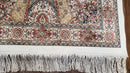 Persian Design Silk Accent Rug, Dome Medallion, Allover Pattern Oriental Carpet, Small Silk Rug, Cream, Ivory, Bamboo Silk, 2' 8" x 4' 1"