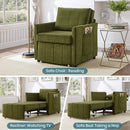 Upholstered Convertible Sleeper Sofa with Adjustable Backrest, Side Pockets, Storage Basket, Green Chenille, 31.5'