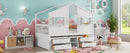 Full Size House Loft Bed with Roof, Windows,4 Storage Drawers,Pine Wooden Bed with Safety Guardrails,Ladder,White