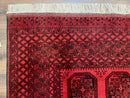 Afghan Turkoman Rug 7x10, Vintage Yamud Beshir Bokhara Carpet, Red and Black Bukhara Hand-Knotted Oriental Wool Handmade Rug, Elephant Foot