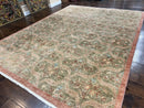 Large Modern Pakistani Rug 9x12, Handmade Wool Carpet, Peshawar Rug, Hand Knotted Oriental Rug, Contemporary, Floral, Light Green