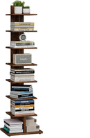 Vertical Bookshelf 8 Tier Rustic Brown Corner Shelf