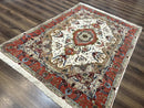 Wonderful Persian Tabriz Rug 5x7, Very Fine 440 KPSI, Ivory and Coral, Rare