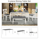 6-Piece Dining Table Set with Bench, Wood Dining Table Set for 6, Modern 6-Person Dining Table Set for Dining room, Kitchen, Grey & White two tone