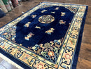 Chinese Wool Rug 8x11, Navy Blue and Beige, Simple Design, Fete Carpet