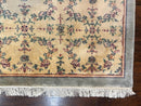 Sino Persian Rug 8x10, Floral, Oatmeal and Light Teal, Handmade Wool Vintage Carpet