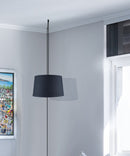 16"W 1 Light Swag Plug-In Pendant  Shallow Drum Textured Slate Blue Shade Black Cord
