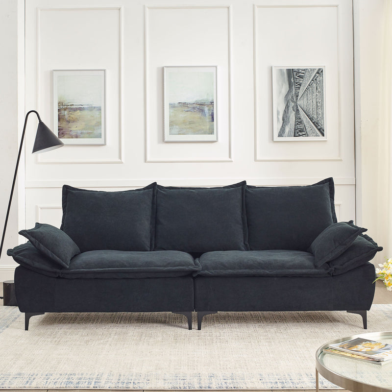 " 88.5 Modern Sailboat Sofa Dutch Velvet 3-Seater Sofa with Two Pillows for Small Spaces in Living Rooms, Apartments