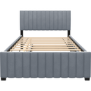 Full Size Velvet Upholstered Platform Bed with Twin Size Trundle, Gray